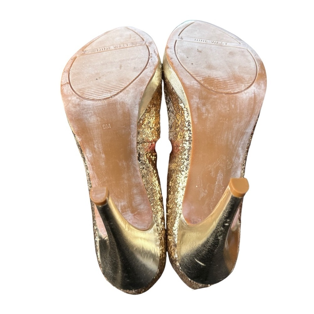 Nine West Rocha Gold Glitter Cushioned Pumps Women’s Size 9 Stiletto Heels Glam - Picture 16 of 16